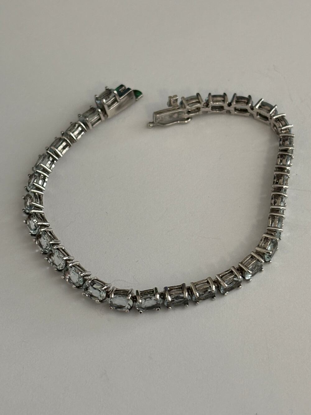 Sterling Silver Aquamarine Tennis Bracelet Marked FAS 925